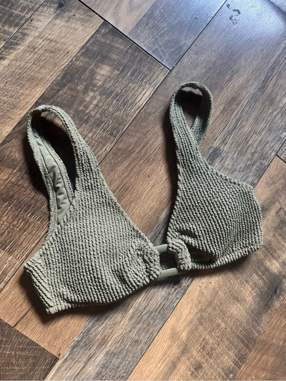 aerie Olive Metallic Textured Bikini Top